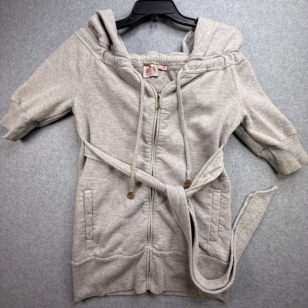 Vintage Y2K Juicy Couture Zip Hoodie Womens Gray Excellent Belted Longline